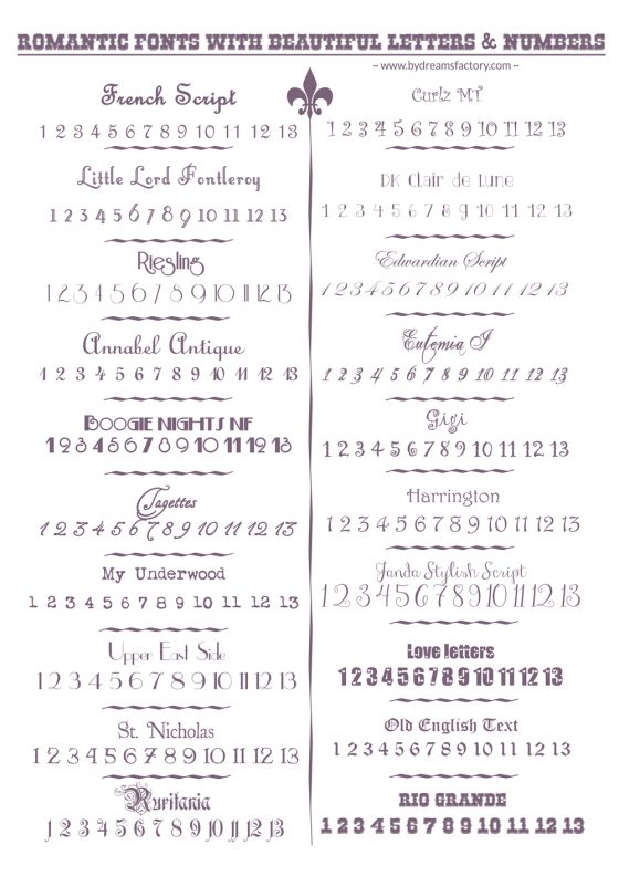 Romantic fonts with beautiful letters and numbers & how to install a new font