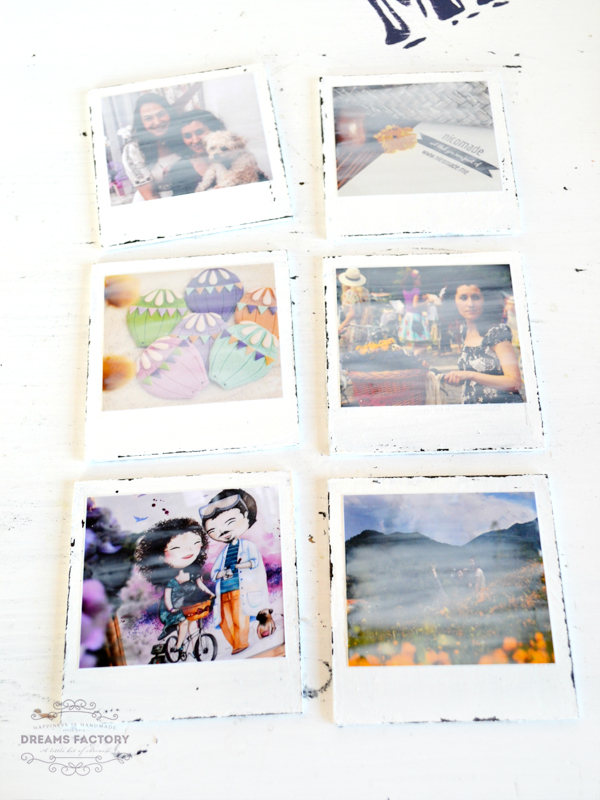 Polaroid photo coasters with Shabby Chic touches | www.bydreamsfactory.com