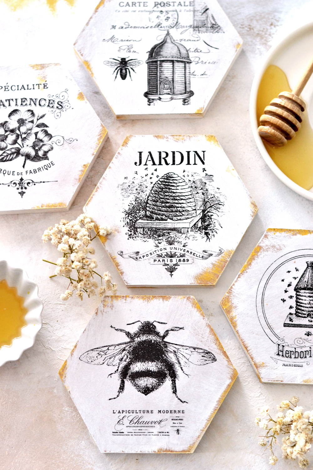 DIY French Honeycomb Gold Coasters