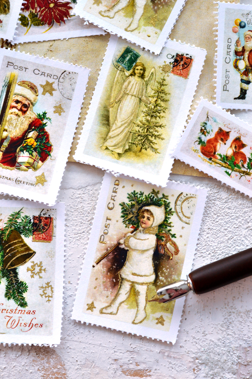 DIY Vintage Christmas Postage Stamps