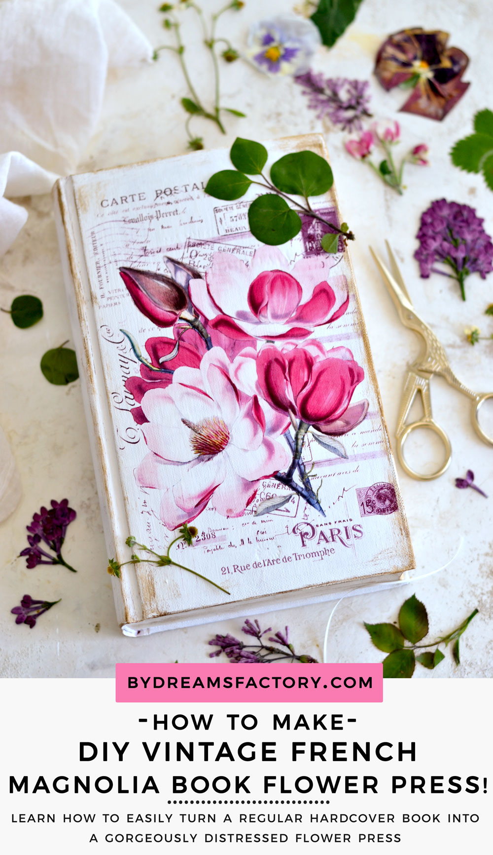 DIY Vintage French Magnolia Book Flower Press - Dreams Factory