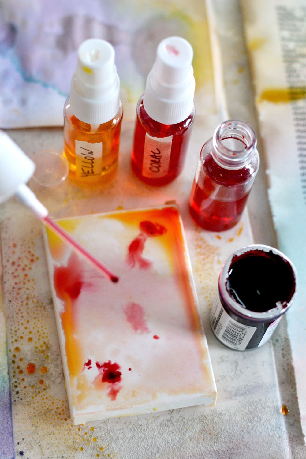 How to use DIY Spray Inks to create 'abstract' backgrounds - painting a small box