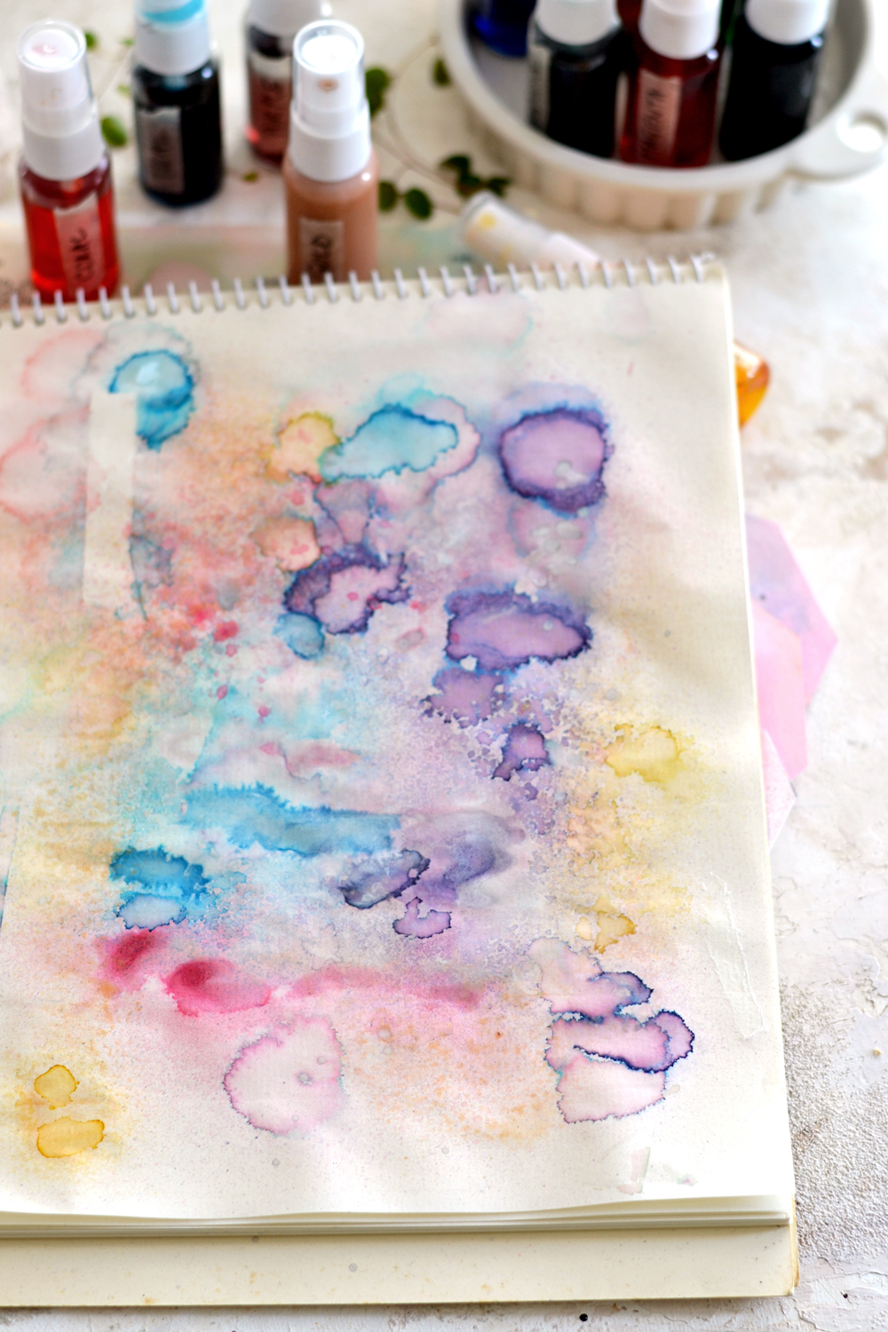 How to use DIY Spray Inks to create 'abstract' backgrounds - finished tracing paper
