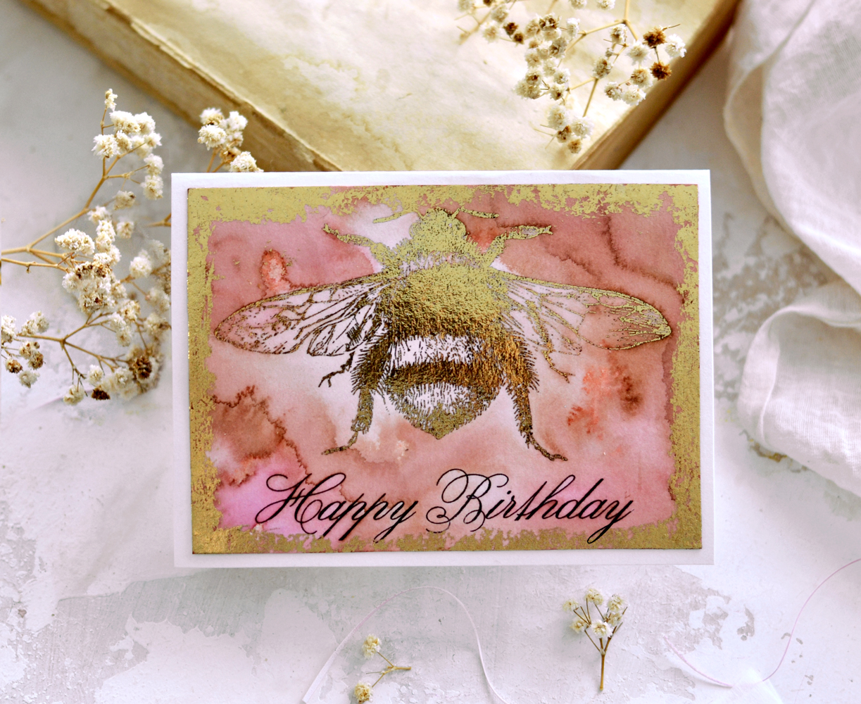 DIY Gold Foil Vintage Bee Birthday Cards